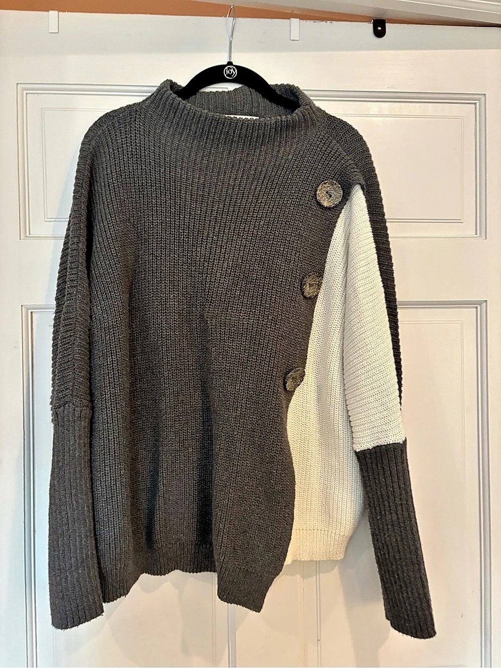 neon buddha Solstice Pullover Sweater Color Block Gray & White Small
